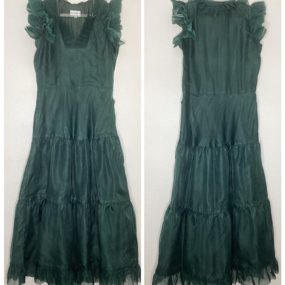 Sue Sartor Dark Green Tiered Maxi Dress Sm